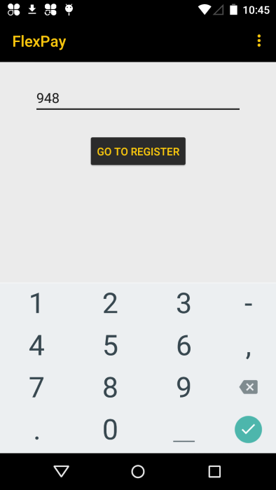 &ldquo;Flexpay code input screen&rdquo;