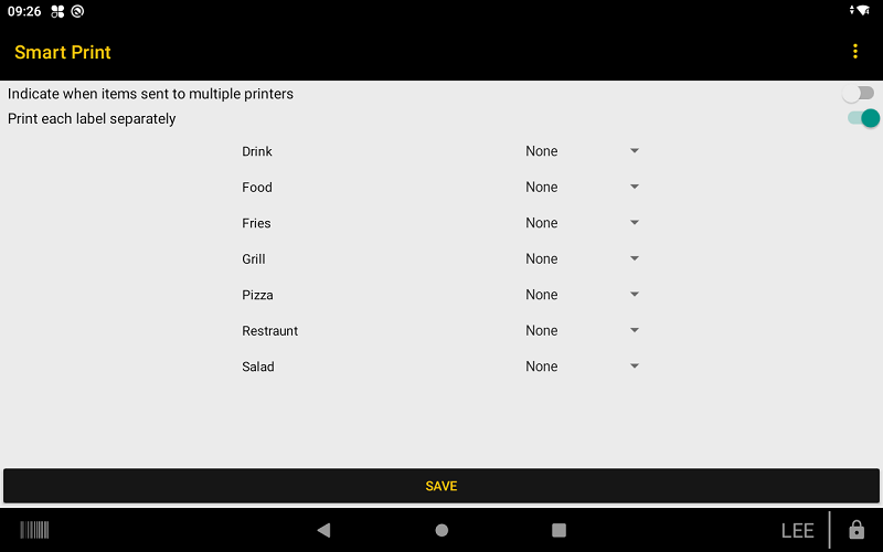 &ldquo;Label printing configuration screen&rdquo;